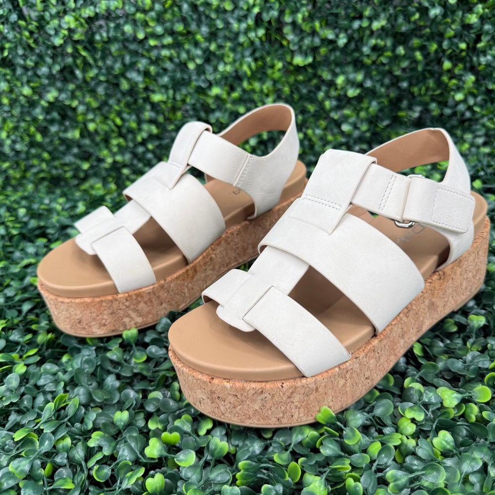 Soda Womens Platform Sandals Off White Caged Cork Wedge Slingback Size 6